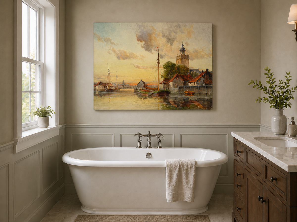Peinture à l'huile de paysage - Chênaie ancienne au soleil