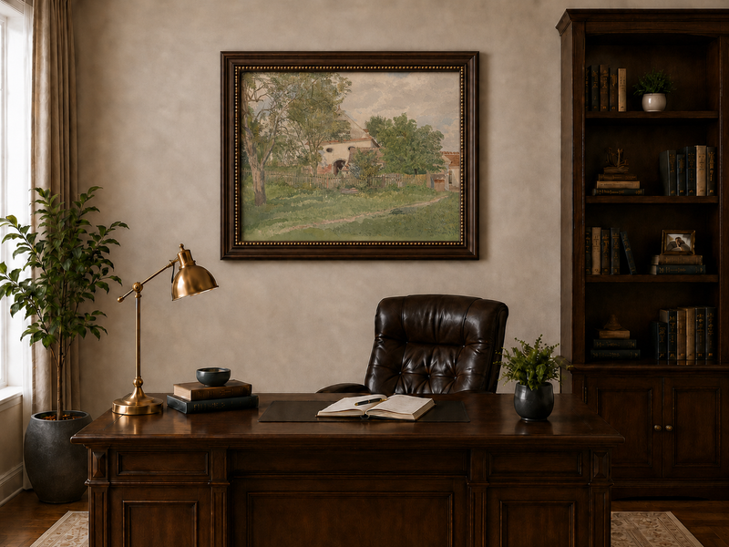 Landscape Oil Painting - Rustic Farmhouse and Garden Path View