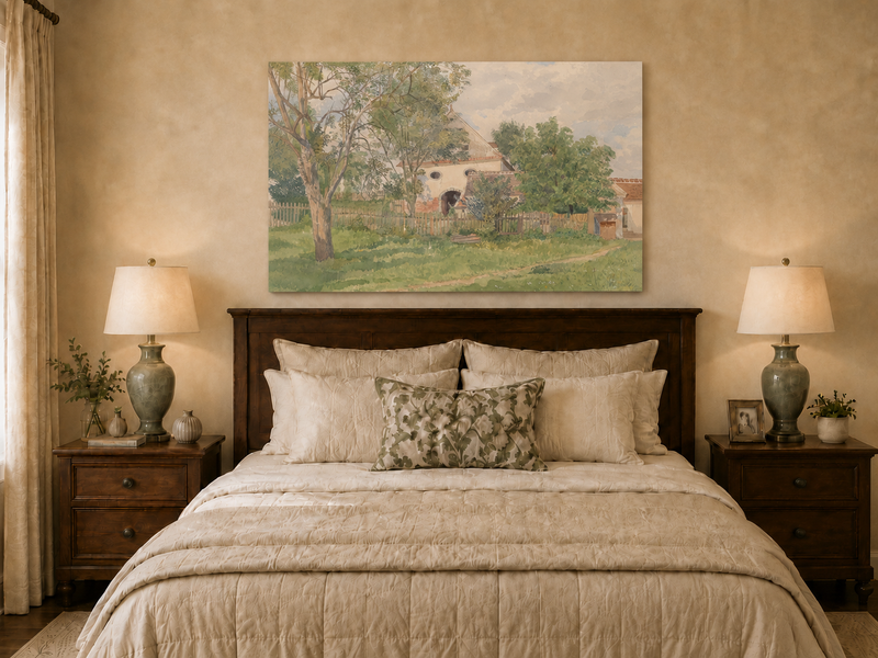 Landscape Oil Painting - Rustic Farmhouse and Garden Path View