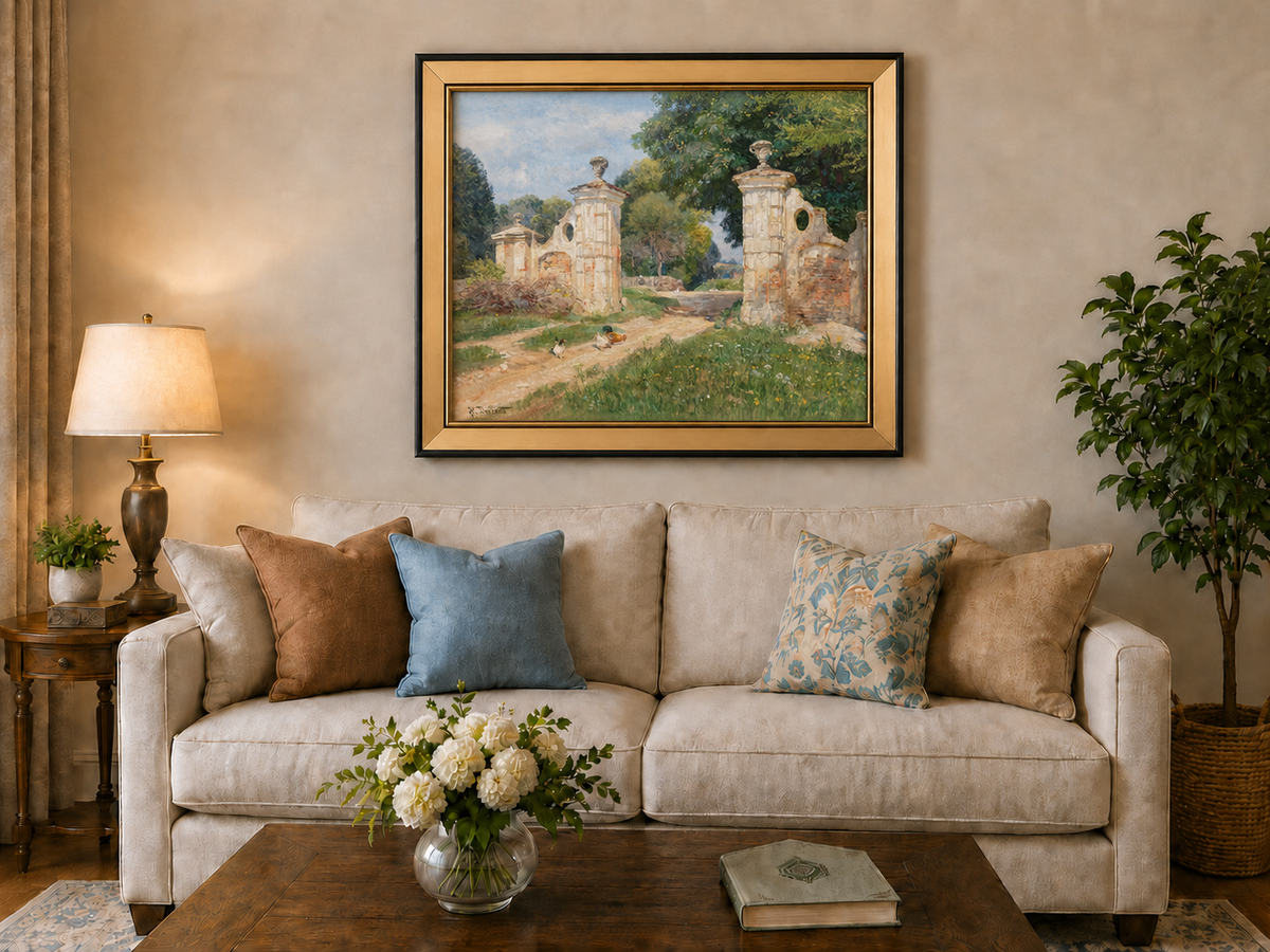 Landscape Oil Painting - Rustic Garden Gate and Country Lane