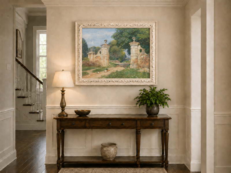 Landscape Oil Painting - Rustic Garden Gate and Country Lane
