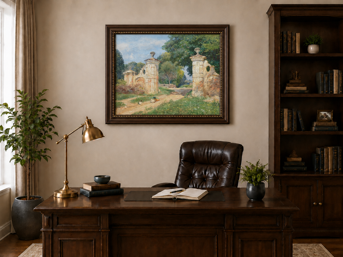 Landscape Oil Painting - Rustic Garden Gate and Country Lane