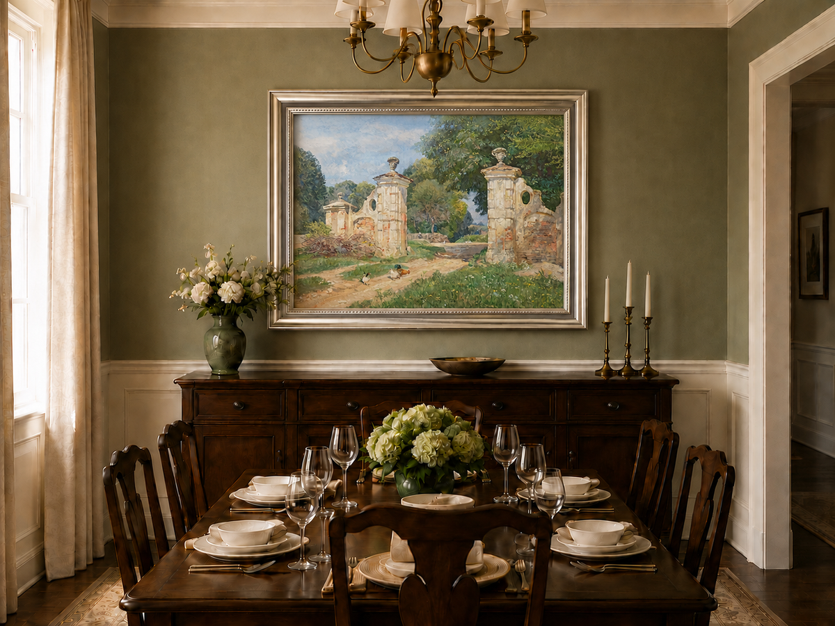 Landscape Oil Painting - Rustic Garden Gate and Country Lane