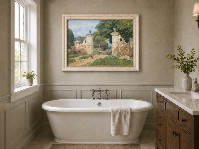 Landscape Oil Painting - Rustic Garden Gate and Country Lane