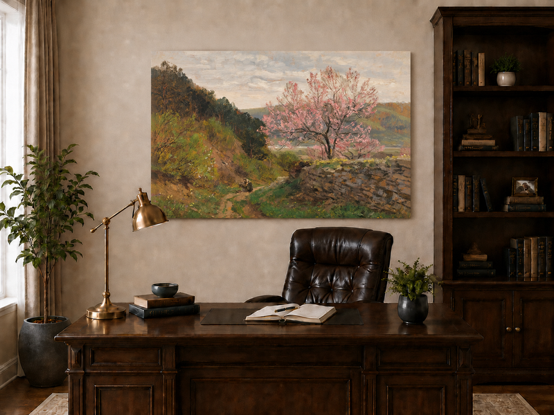 Landscape Oil Painting - Blossoming Tree on a Hillside Path