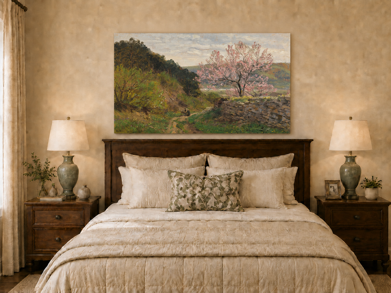 Landscape Oil Painting - Blossoming Tree on a Hillside Path