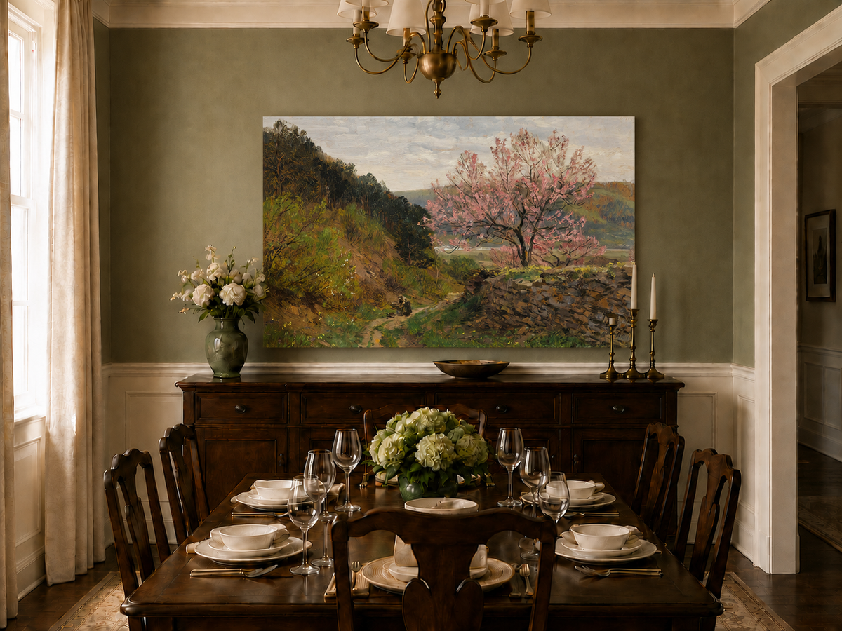 Landscape Oil Painting - Blossoming Tree on a Hillside Path