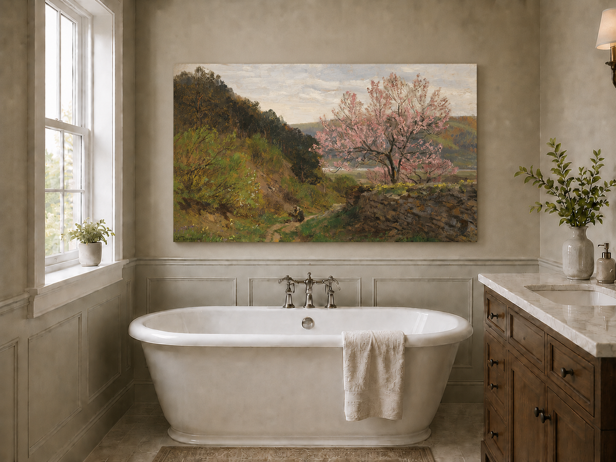 Landscape Oil Painting - Blossoming Tree on a Hillside Path