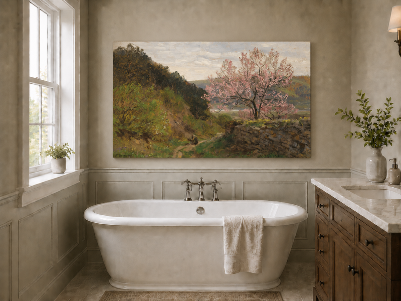 Landscape Oil Painting - Blossoming Tree on a Hillside Path