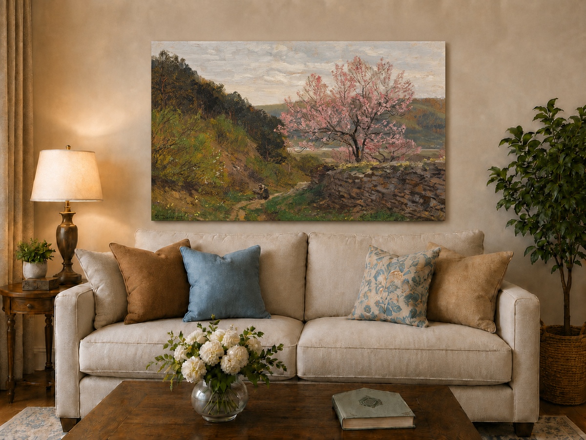 Landscape Oil Painting - Blossoming Tree on a Hillside Path