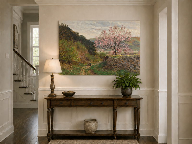 Landscape Oil Painting - Blossoming Tree on a Hillside Path