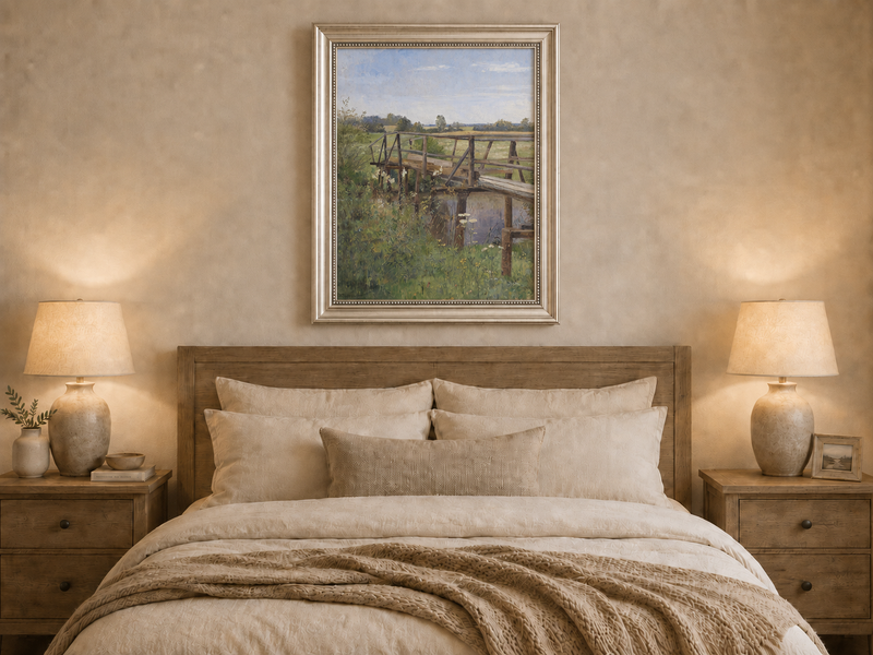 Landscape Oil Painting - Rural Wooden Bridge