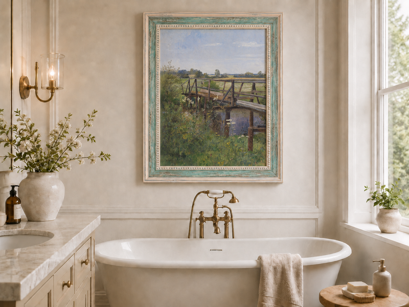Landscape Oil Painting - Rural Wooden Bridge