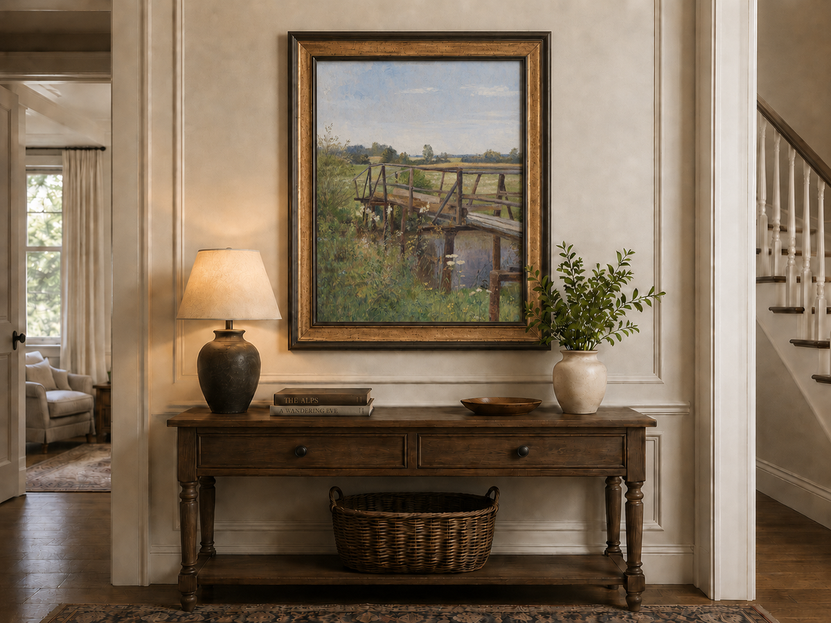 Landscape Oil Painting - Rural Wooden Bridge