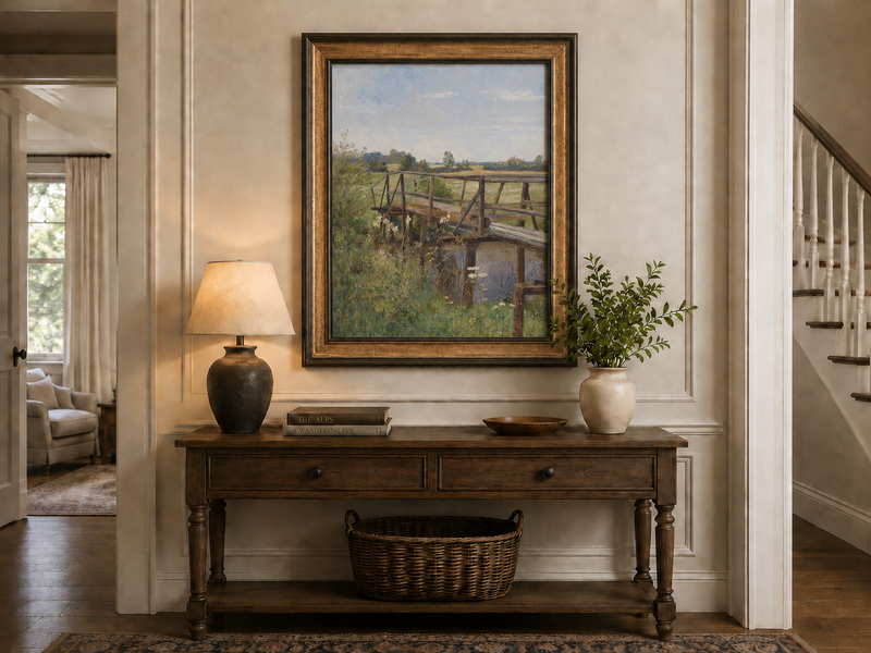 Landscape Oil Painting - Rural Wooden Bridge