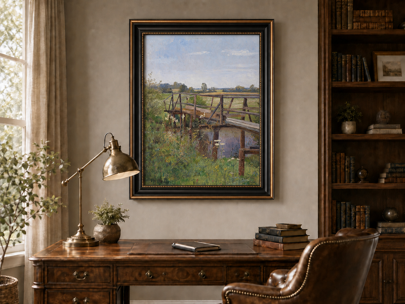 Landscape Oil Painting - Rural Wooden Bridge