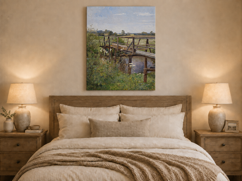 Landscape Oil Painting - Rural Wooden Bridge