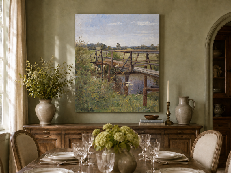 Landscape Oil Painting - Rural Wooden Bridge
