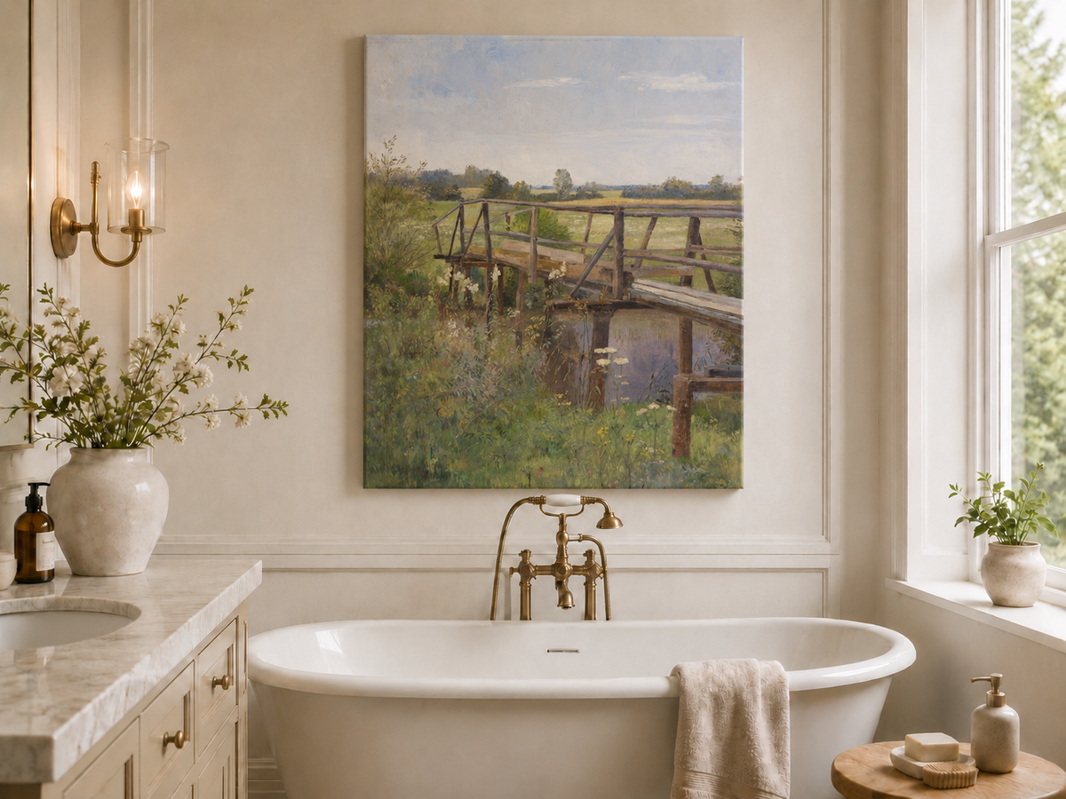 Landscape Oil Painting - Rural Wooden Bridge