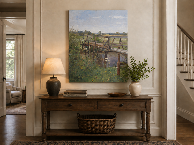 Landscape Oil Painting - Rural Wooden Bridge