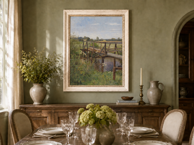 Landscape Oil Painting - Rural Wooden Bridge