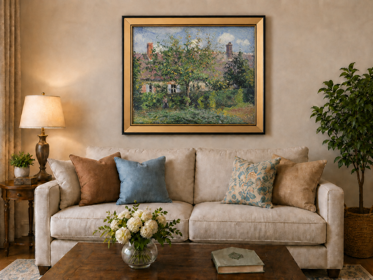 Peinture à l'huile de paysage - Rivière printanière avec pêcheur et arbres