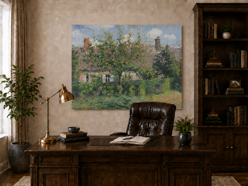 Peinture à l'huile de paysage - Rivière printanière avec pêcheur et arbres