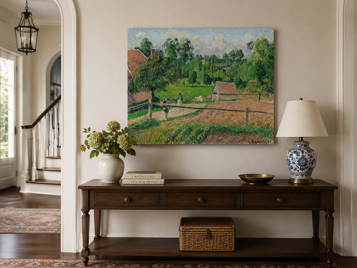 Peinture à l'huile de paysage - Gouffre rocheux spectaculaire avec personnages