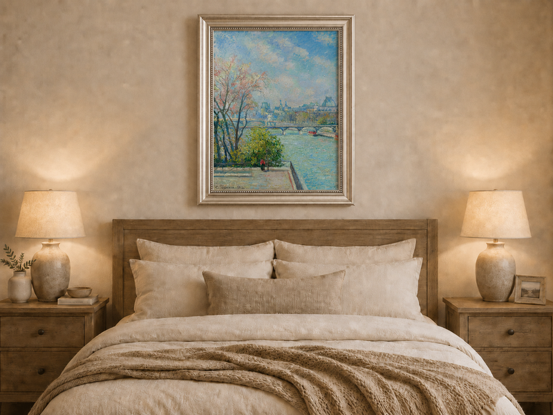 Landscape Oil Painting - Paris Riverside View with Bridge