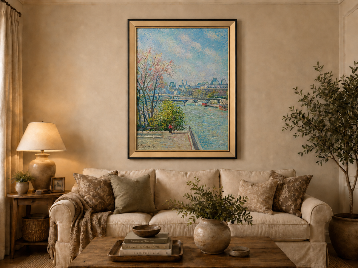 Landscape Oil Painting - Paris Riverside View with Bridge