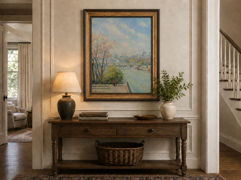 Landscape Oil Painting - Paris Riverside View with Bridge