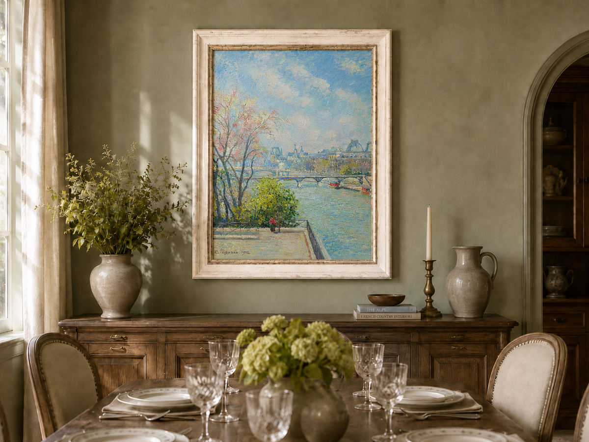 Landscape Oil Painting - Paris Riverside View with Bridge
