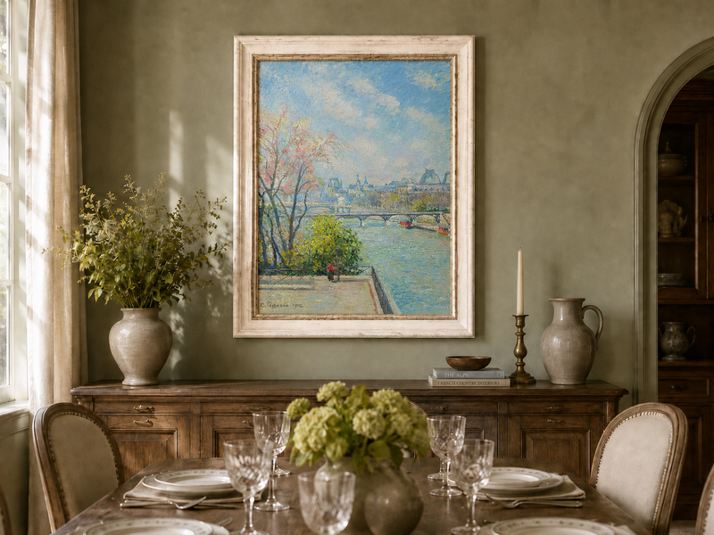 Landscape Oil Painting - Paris Riverside View with Bridge