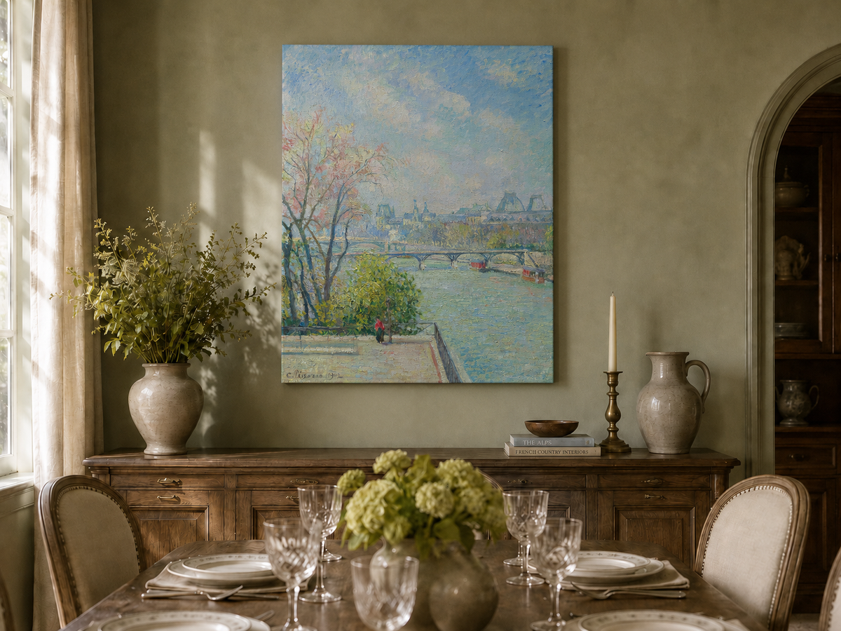 Landscape Oil Painting - Paris Riverside View with Bridge