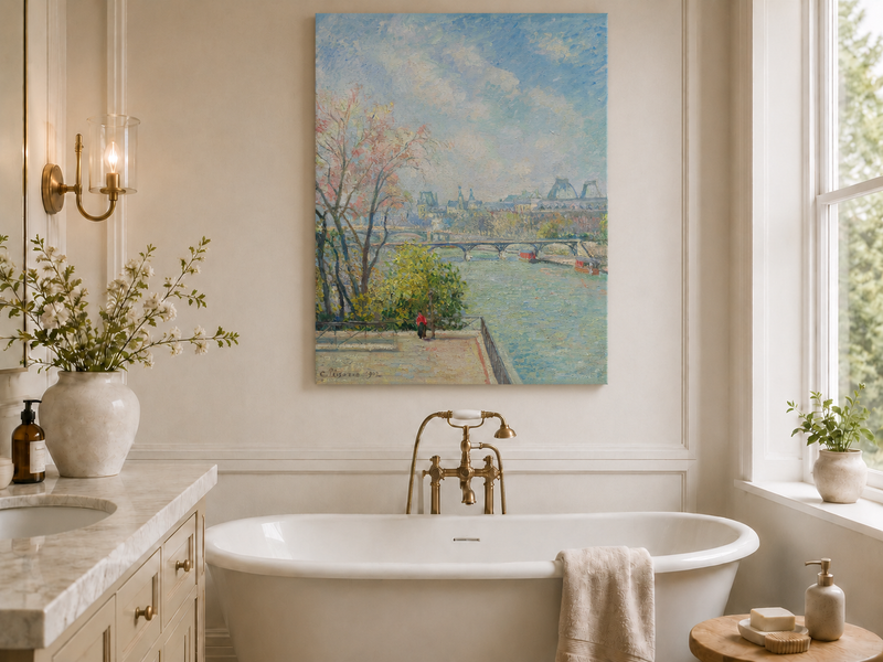 Landscape Oil Painting - Paris Riverside View with Bridge