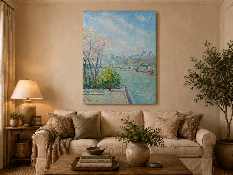 Landscape Oil Painting - Paris Riverside View with Bridge