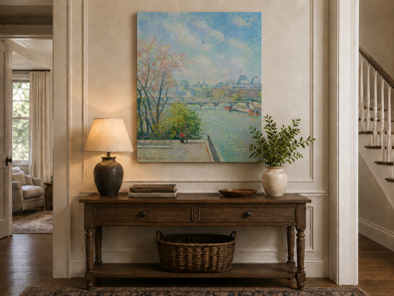 Landscape Oil Painting - Paris Riverside View with Bridge