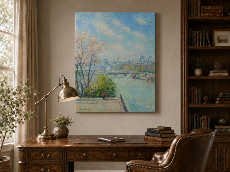 Landscape Oil Painting - Paris Riverside View with Bridge
