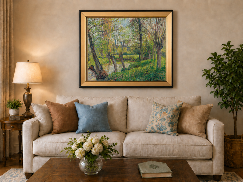 Landscape Oil Painting - Sunlit Riverside Grove in Spring