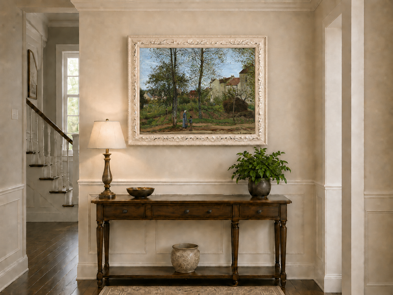 Landscape Oil Painting - Autumn Village Houses with Figures