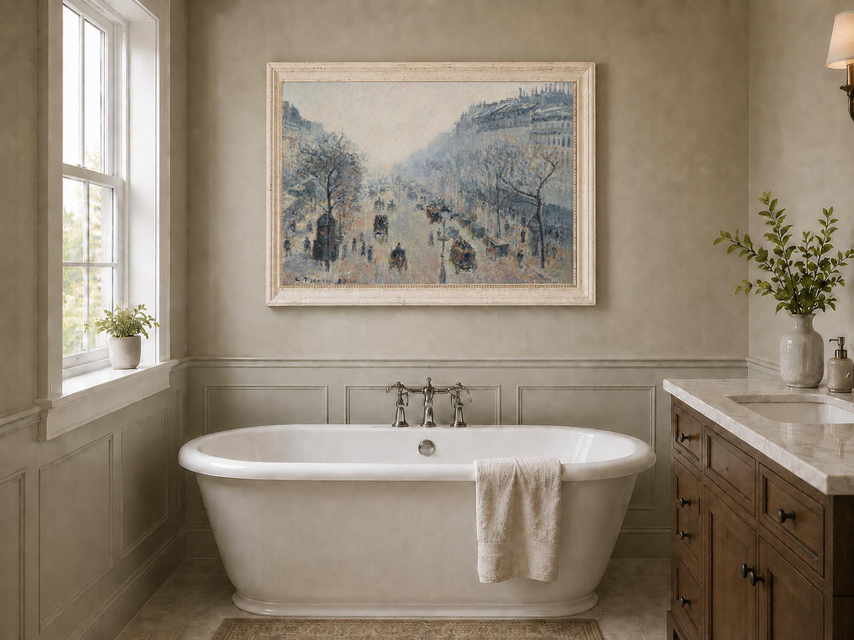 Landscape Oil Painting - Misty Paris Boulevard Street Scene
