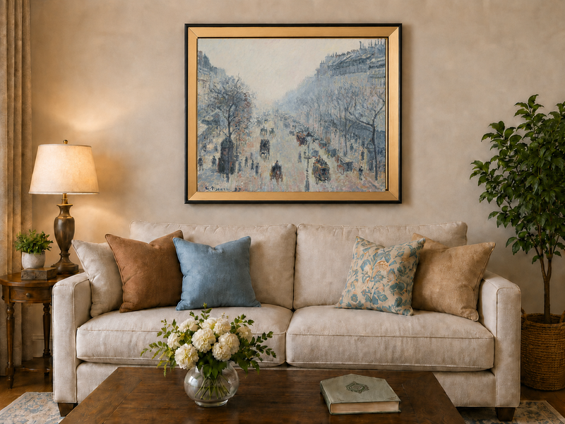 Landscape Oil Painting - Misty Paris Boulevard Street Scene