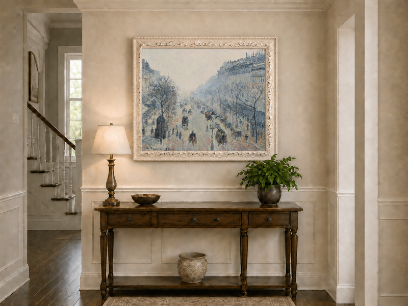 Landscape Oil Painting - Misty Paris Boulevard Street Scene