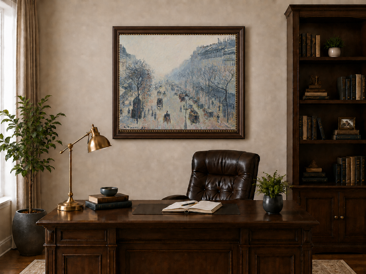 Landscape Oil Painting - Misty Paris Boulevard Street Scene