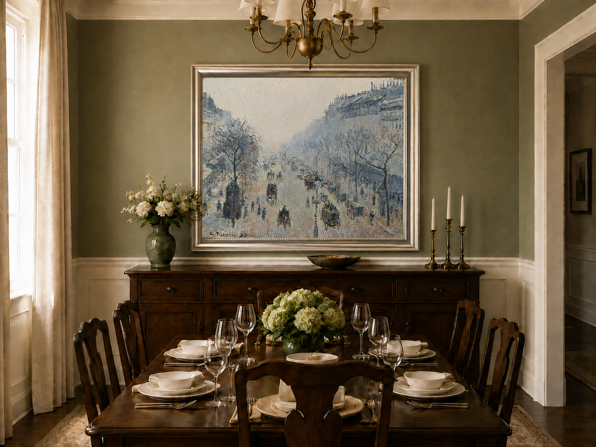 Landscape Oil Painting - Misty Paris Boulevard Street Scene