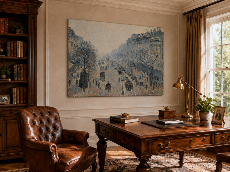 Landscape Oil Painting - Misty Paris Boulevard Street Scene