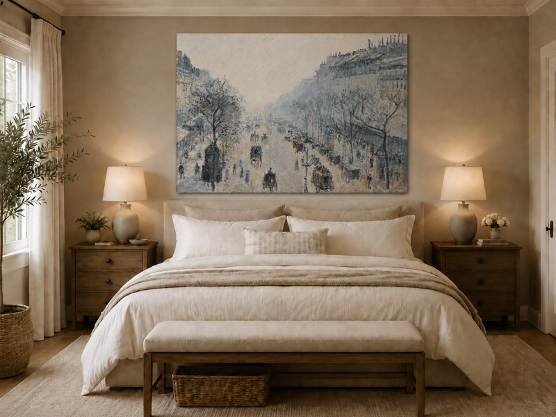 Landscape Oil Painting - Misty Paris Boulevard Street Scene