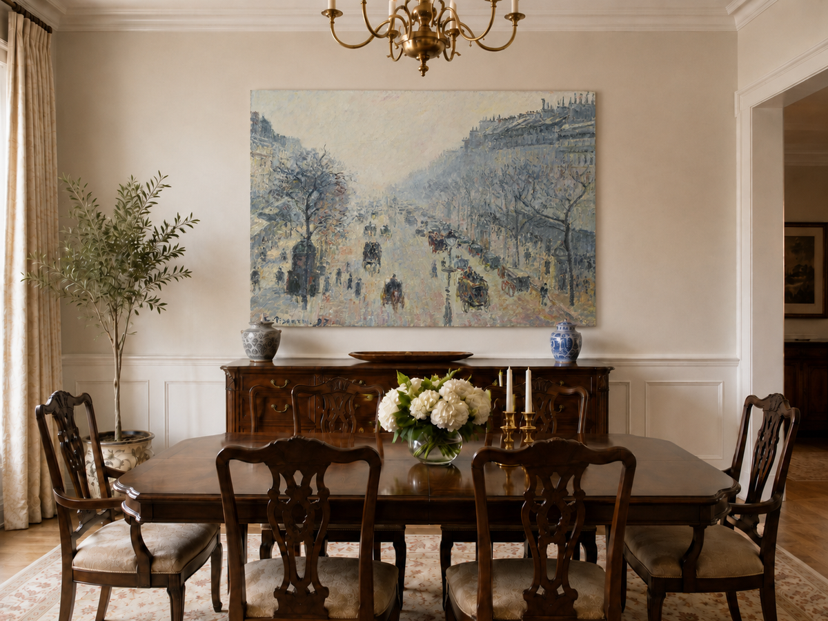 Landscape Oil Painting - Misty Paris Boulevard Street Scene