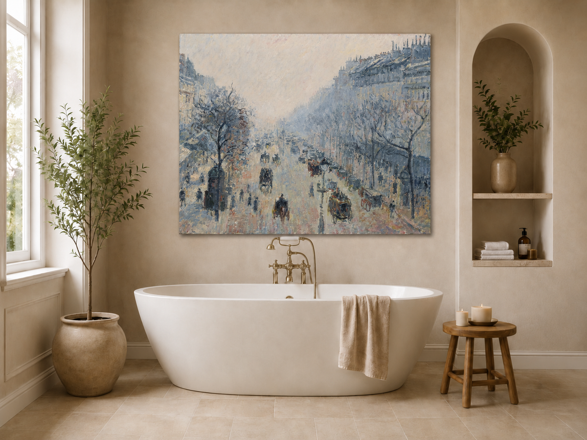 Landscape Oil Painting - Misty Paris Boulevard Street Scene