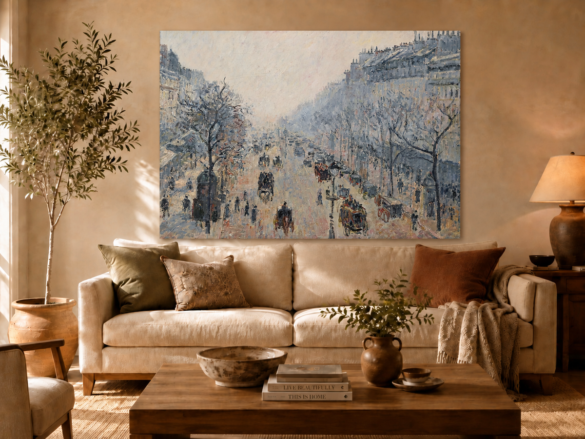 Landscape Oil Painting - Misty Paris Boulevard Street Scene